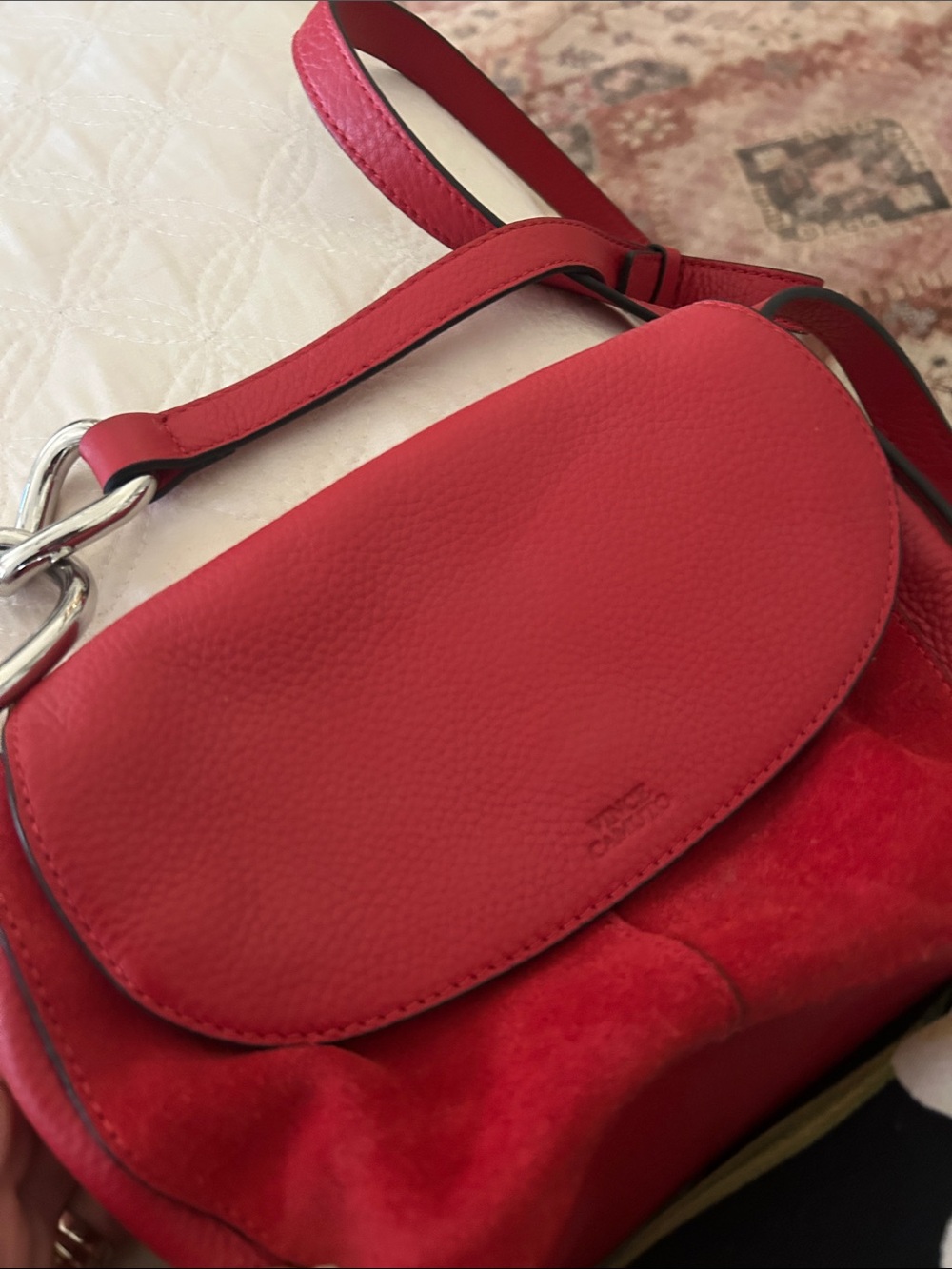 Vince Camuto Red Leather and Suede Crossbody Bag
